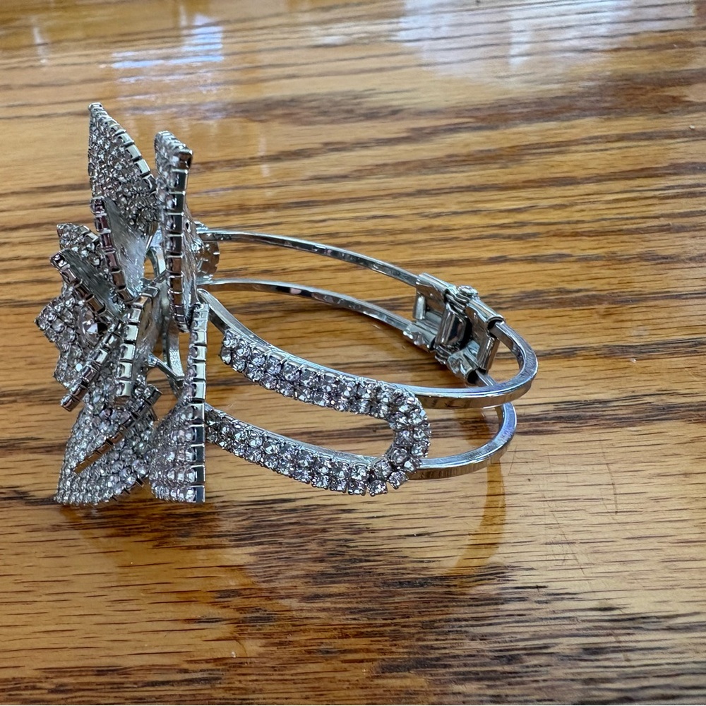 Crystal Flower Statement Bracelet - Silver Tone - image 5